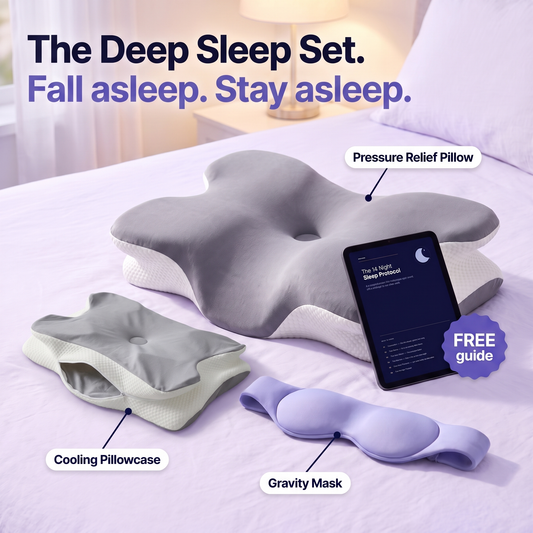The Deep Sleep Bundle: Pressure Relief Pillow, Cooling Pillowcase, Gravity Mask and free guide
